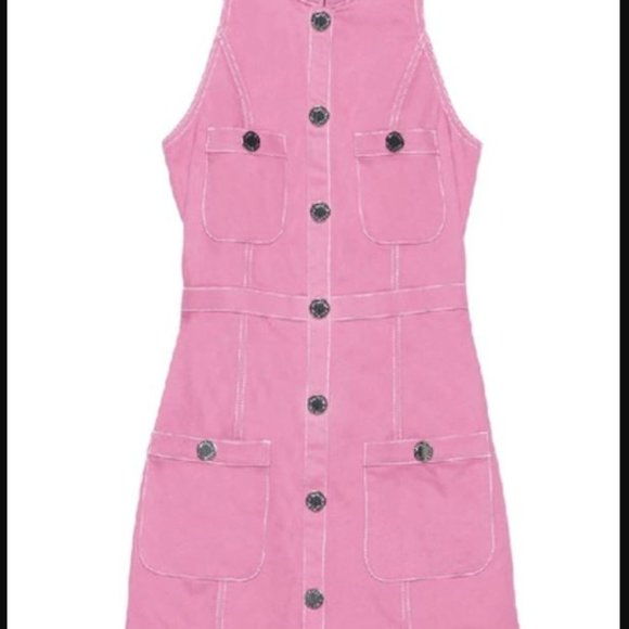 BALMAIN Button-embellished Denim Mini Dress In Pink size 36 - Picture 6 of 11